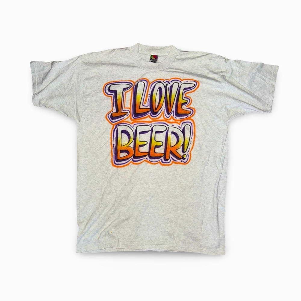 Ridiculous vintage 90s novelty airbrushed tee shirt “I LOVE BEER!”